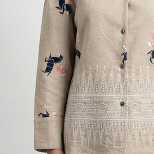 Beige Jute Coord Set with Thread Work Detailing
