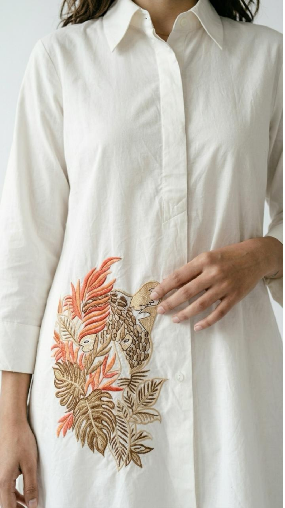 White Cotton Coord Set with Thread Work