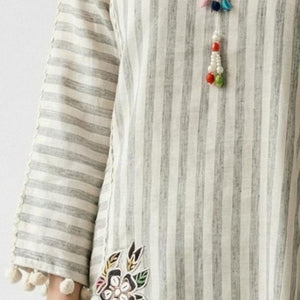 White Khadi Cotton Indo-Western Kurta Set with Moti Embellishment