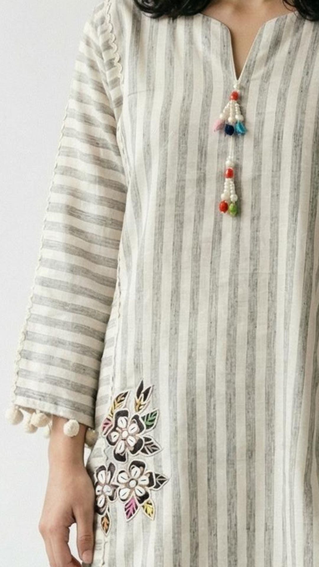 White Khadi Cotton Indo-Western Kurta Set with Moti Embellishment
