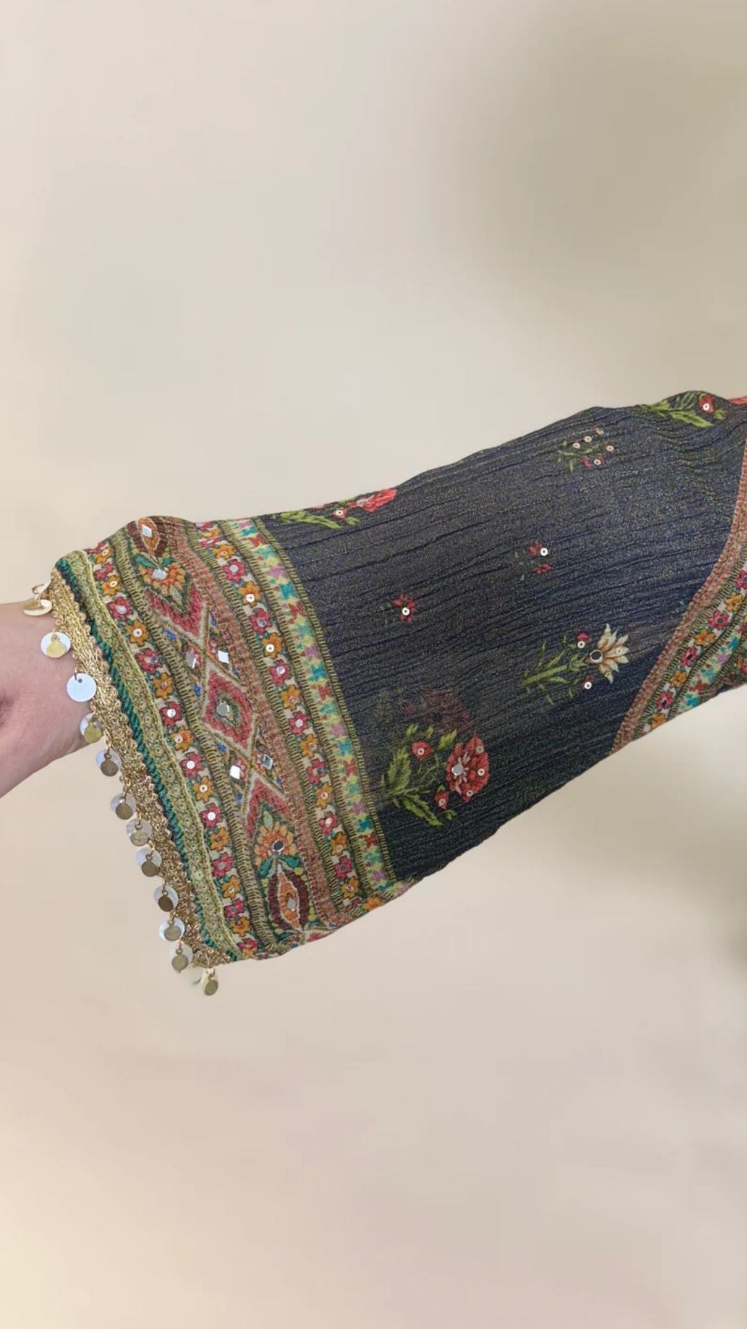 Blue Digital Print Tissue Suit with Mirror Work, Palazzo, and Dupatta