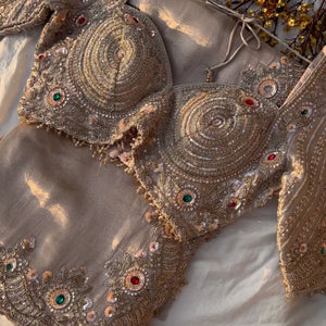 Golden Tissue Saree Embellished With Sequins, Dori, Stone & Cutdana Work