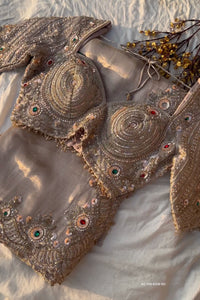 Golden Tissue Saree Embellished With Sequins, Dori, Stone & Cutdana Work