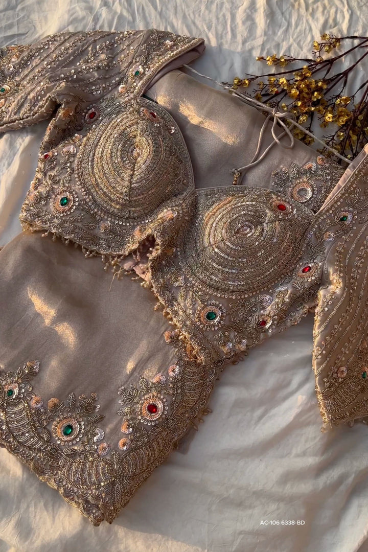 Golden Tissue Saree Embellished With Sequins, Dori, Stone & Cutdana Work