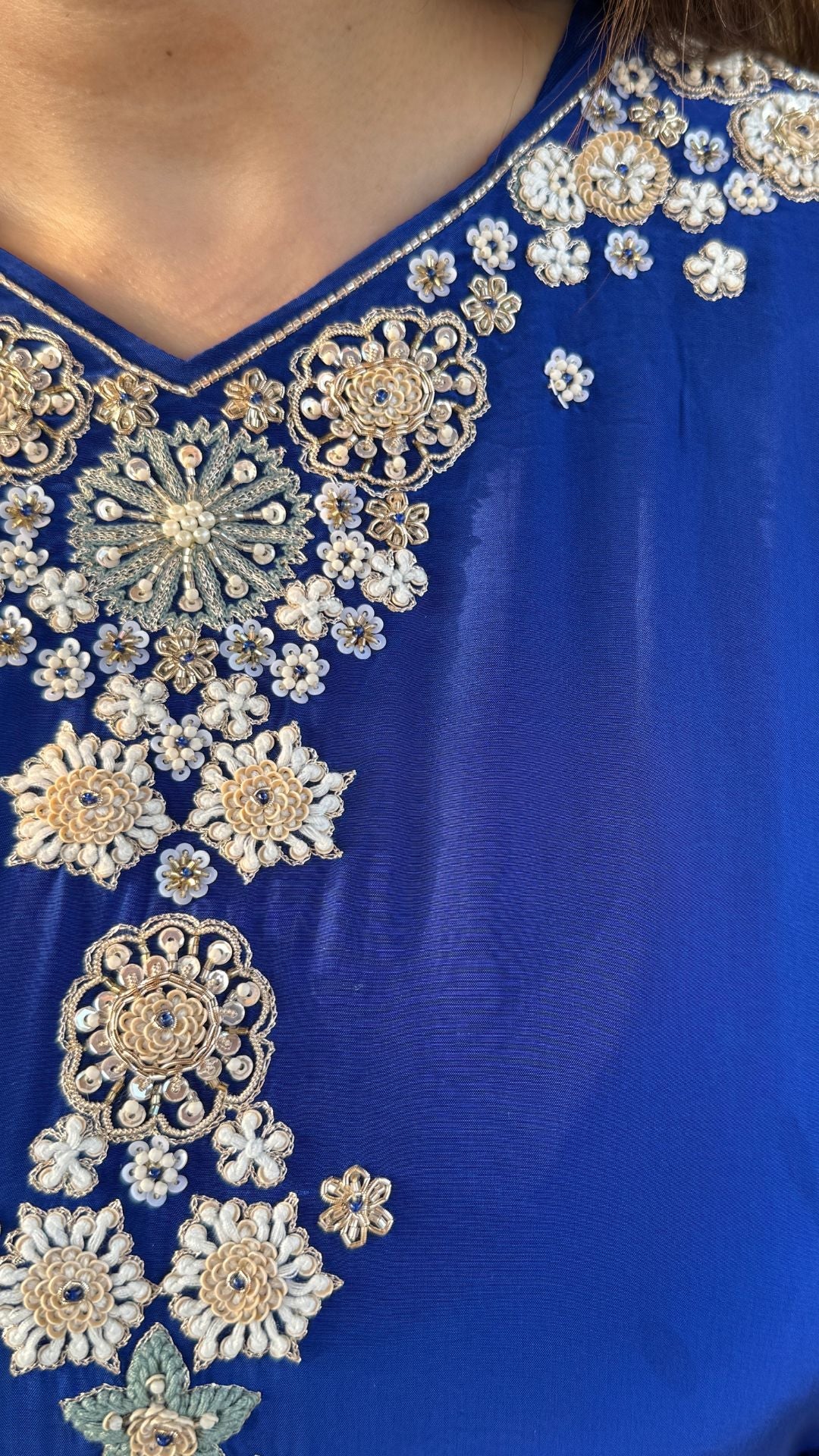 Blue Crepe Embroidered Kaftan with Salwar