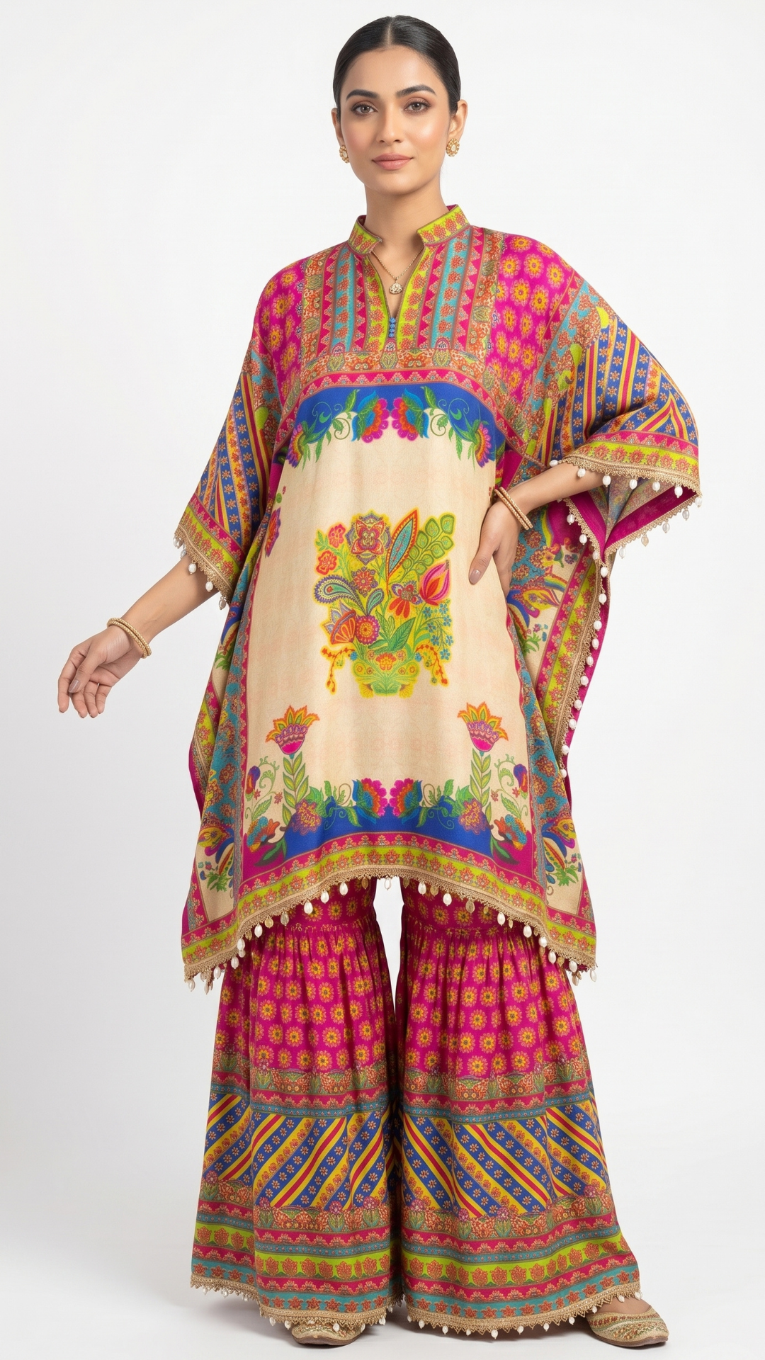 Multicolor Crepe Fabric Digital Printing Mirror Work Sequins