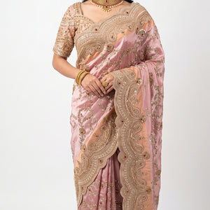 Baby Pink Tissue Saree with Zari, Cutdana & Sequins Work