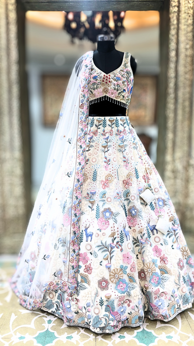White Net Lehenga With Thread And sequence Work