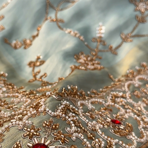 Sky Blue Tissue Unstitched Saree Embellished With Sequins, Cutdana, Moti & Stone Work