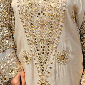 Beige Tissue Indo-Western with Dori, Zari, Gota Patti & Sipi Work