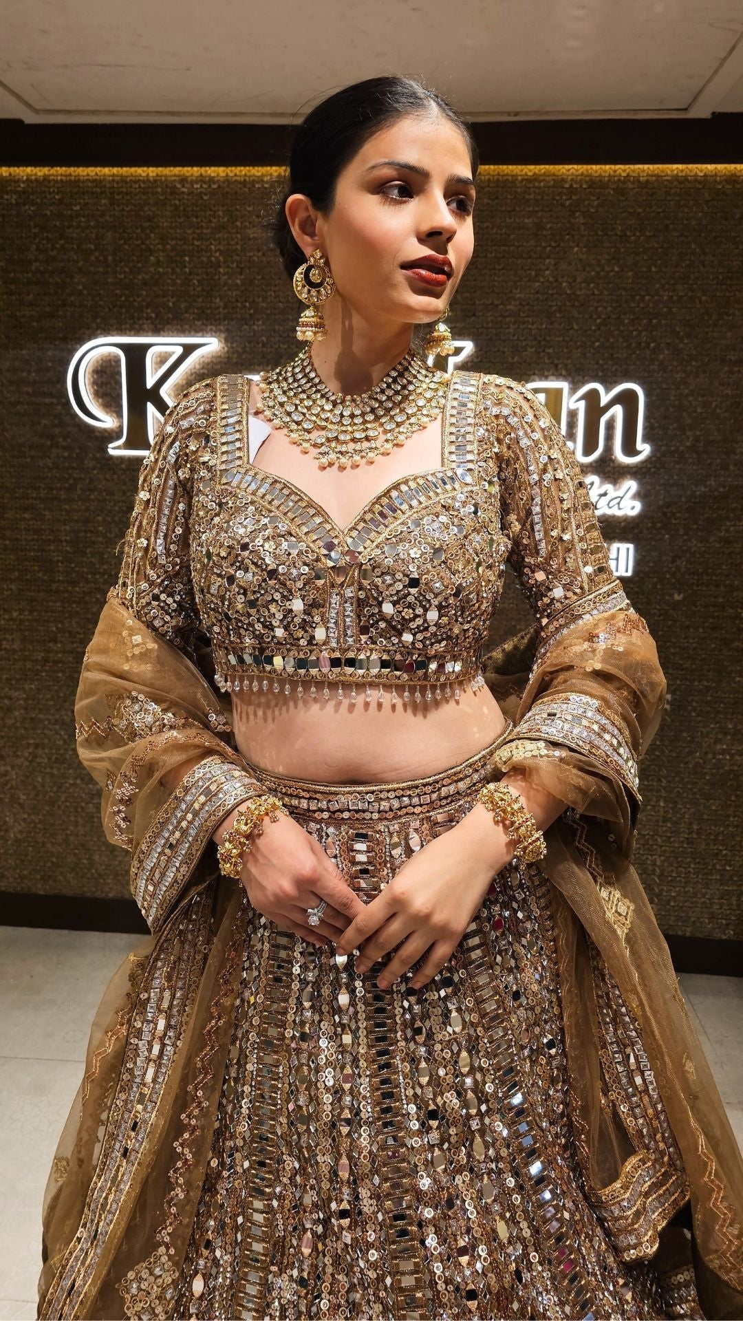 Golden Net Embroidered Lehenga with Dupatta