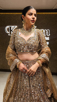 Golden Net Embroidered Lehenga with Dupatta