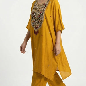Mustard Dola Silk Coord Set with Zari, Sequins, Dabka and Thread Work