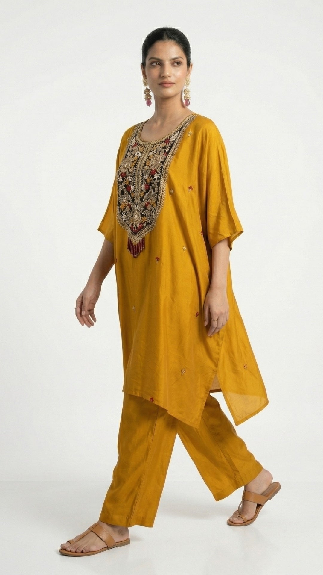 Mustard Dola Silk Coord Set with Zari, Sequins, Dabka and Thread Work