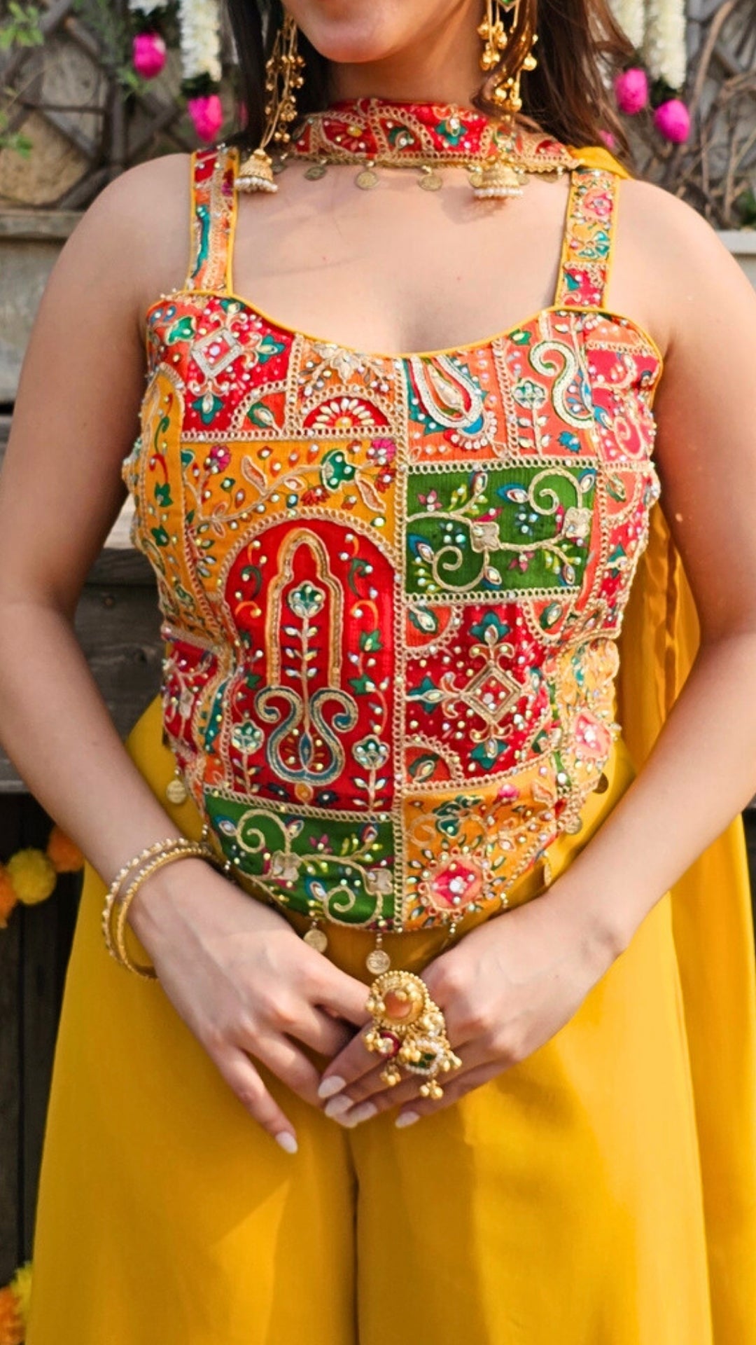 Mustard Georgette Indo-Western with Zari & Stone Work