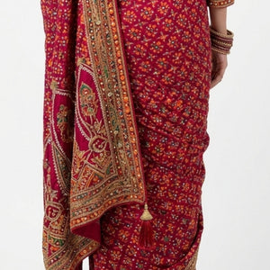 Fuchsia Tissue Silk Saree with Zari, Sequins & Cutdana work