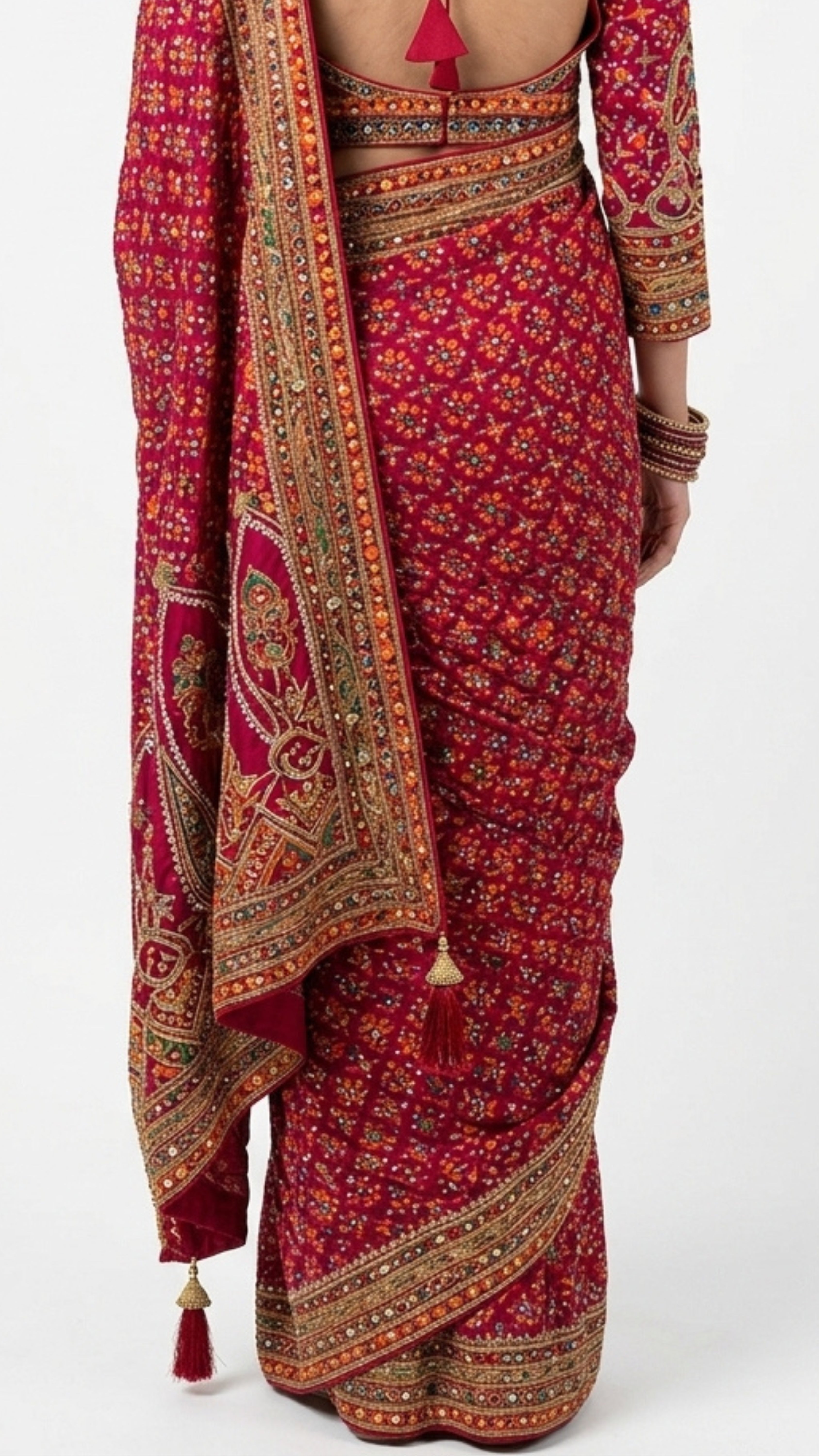 Fuchsia Tissue Silk Saree with Zari, Sequins & Cutdana work