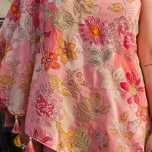 Pink Crepe Indo-Western with Zari, Sequin & Hand Print