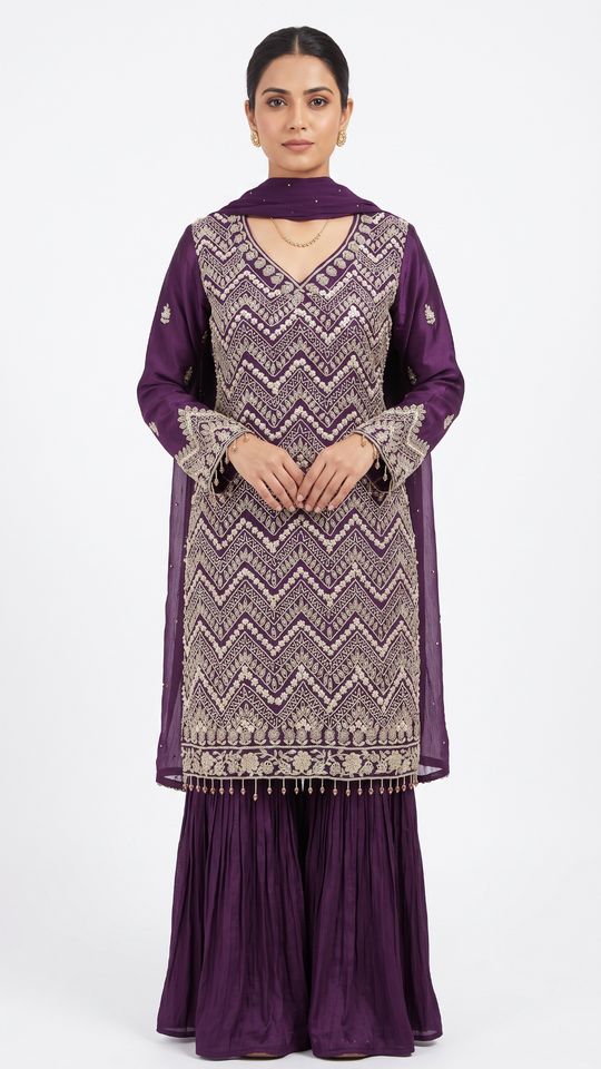 Purple Crepe Fabric  Cut dana Sitara  Sequins