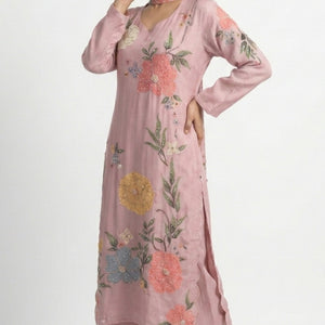 Printed Soft Organza Suit with Moti & Cutdana Detailing