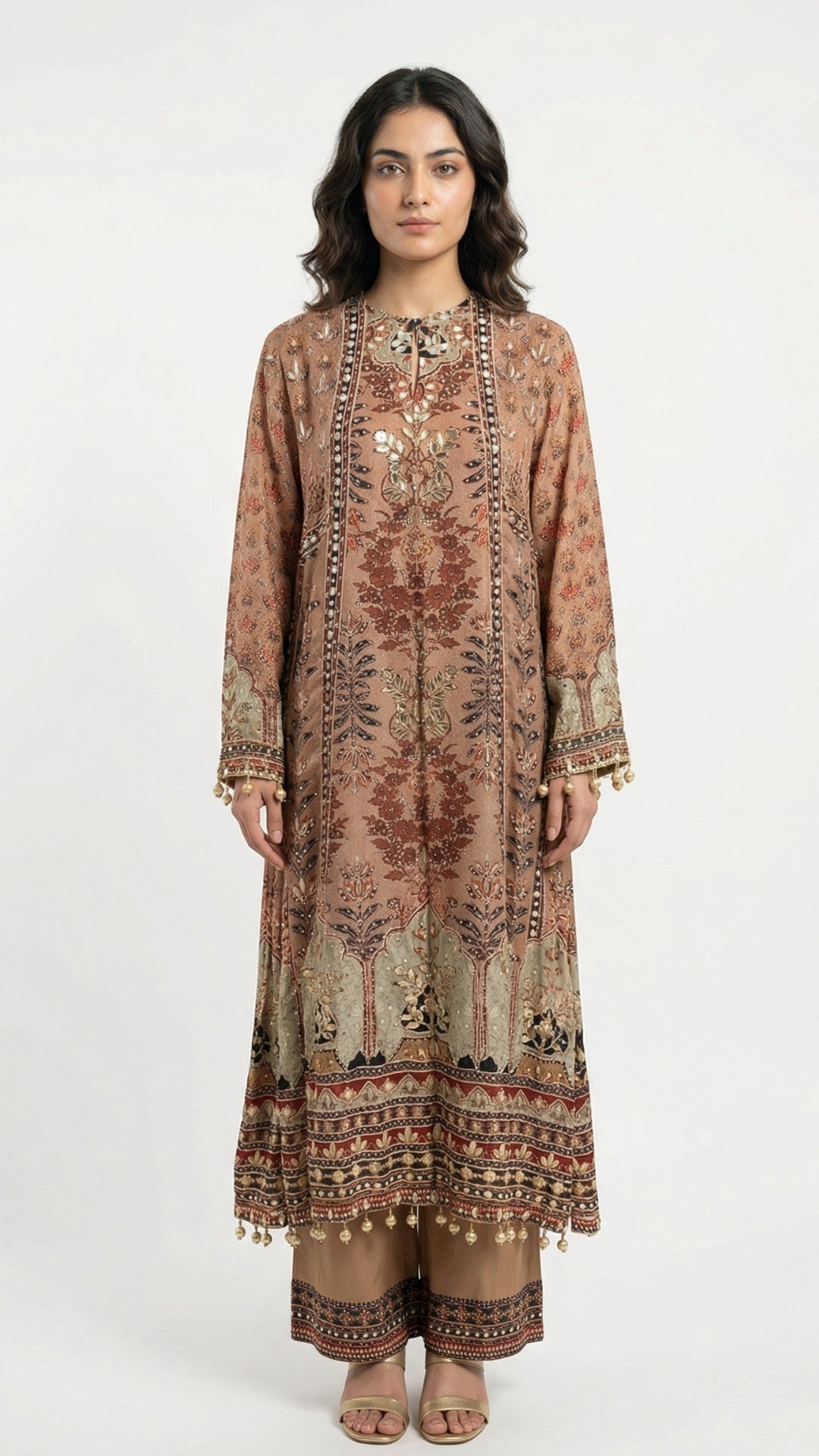 Rust Brown Muslin Suit Set with Gota Patti, Sequence & Moti Latkan Work
