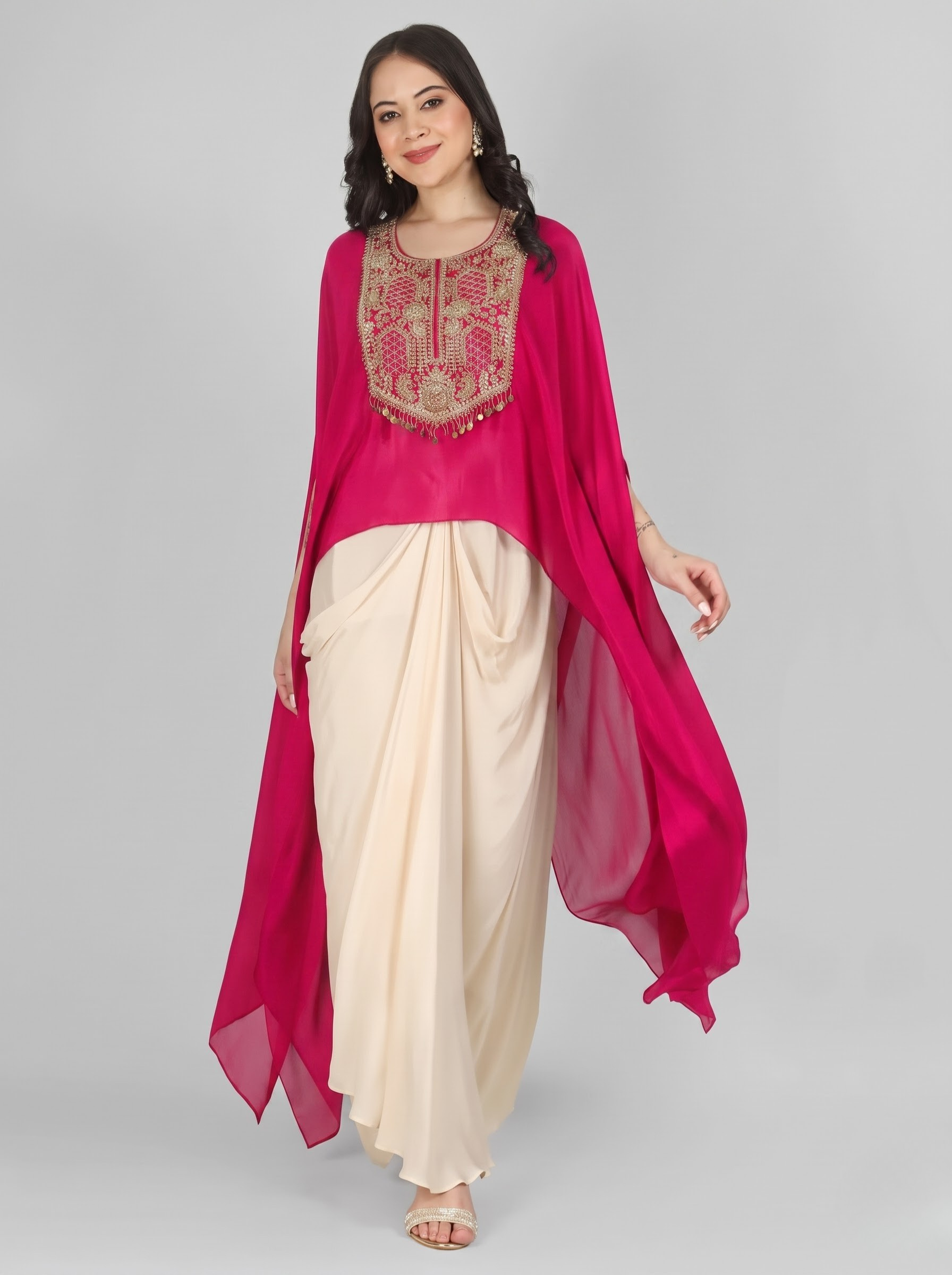 Rani Chinon Indo Western with Cutdana and Sequins Embroidery