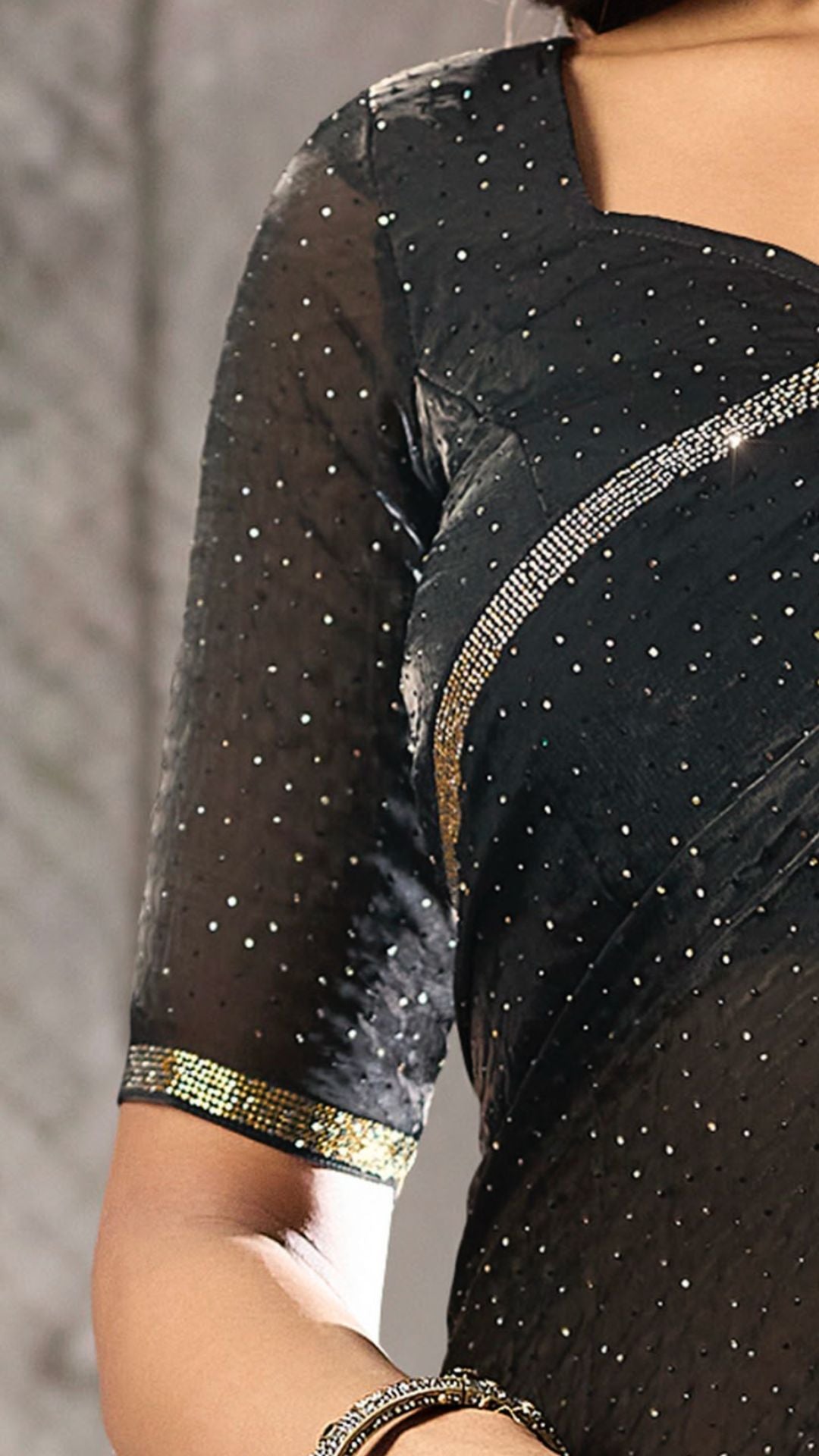 Black Satin Organza Saree With Swarovski Work