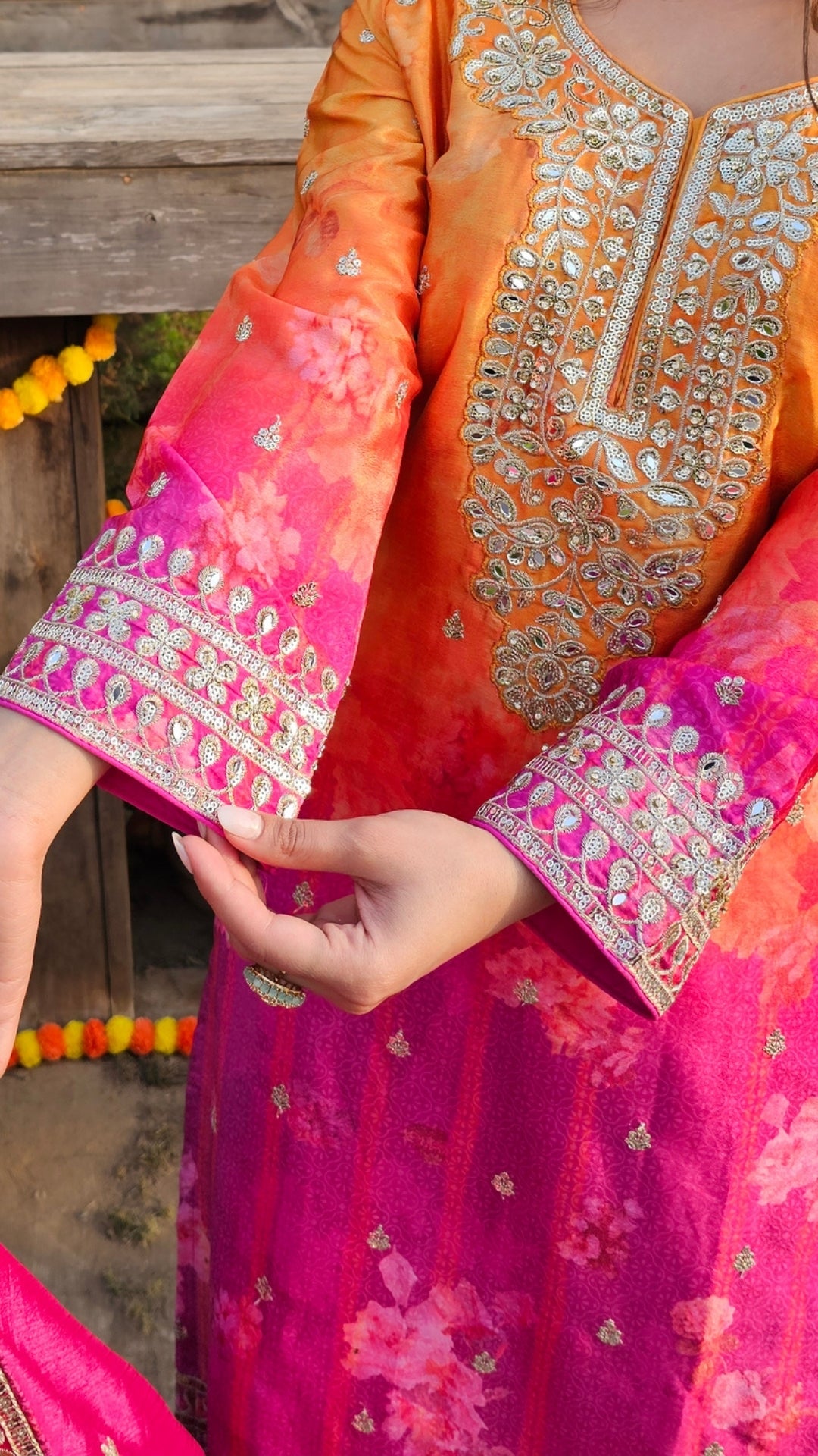 Ombre Uppada Silk Indo-Western with Zari, Sequin & Digital Print