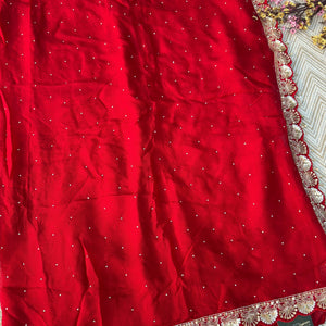 Red Organza Saree Embellished With Sequins & Cut Dana Work
