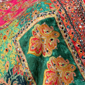 Multicolour Silk Unstitched Saree Embellished With Sequins, Mirror, Stone & Swarovski Work