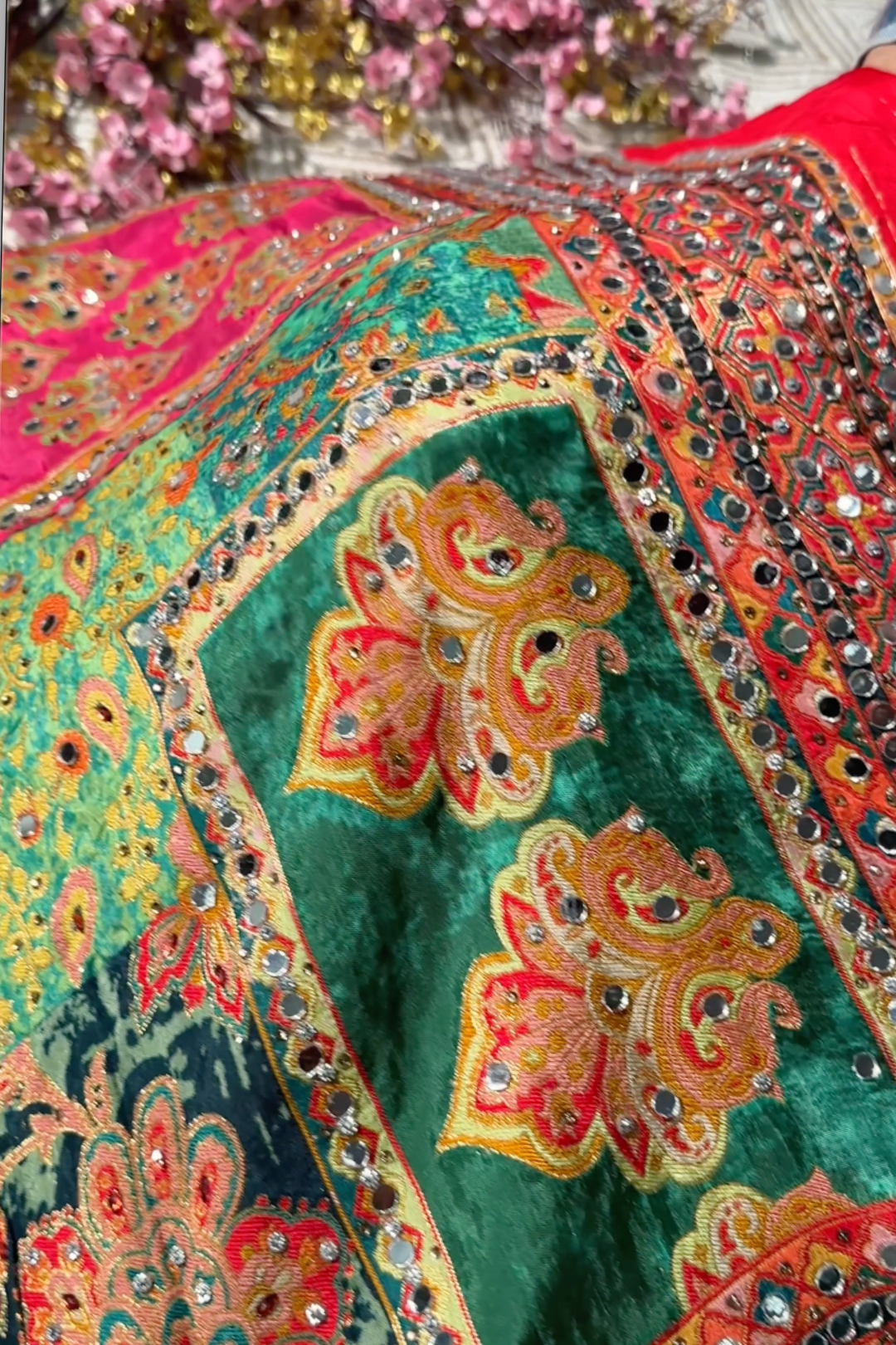 Multicolour Silk Unstitched Saree Embellished With Sequins, Mirror, Stone & Swarovski Work