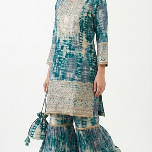 Green Muslin Zari and Thread Sequins