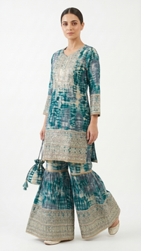 Green Muslin Zari and Thread Sequins