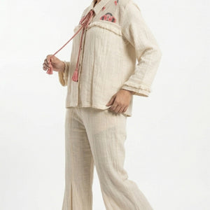 Beige Jute Coord Set with Thread Work