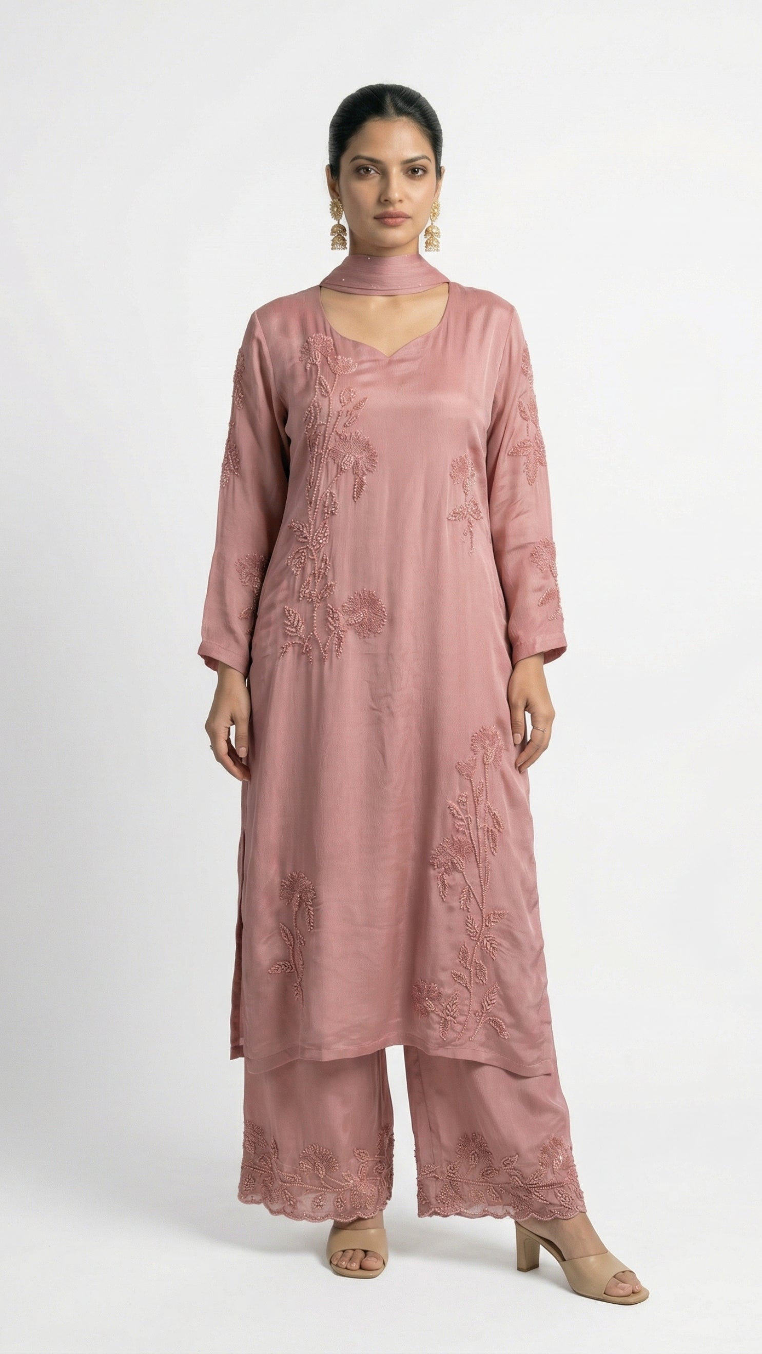 Pink Chinon Suit with Sequins & Cutdana Detailing