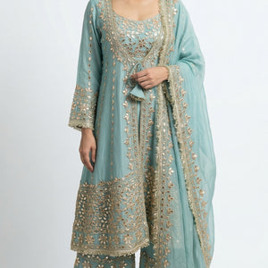 Turquoise Soft Organza Set with Gota Patti Detailing