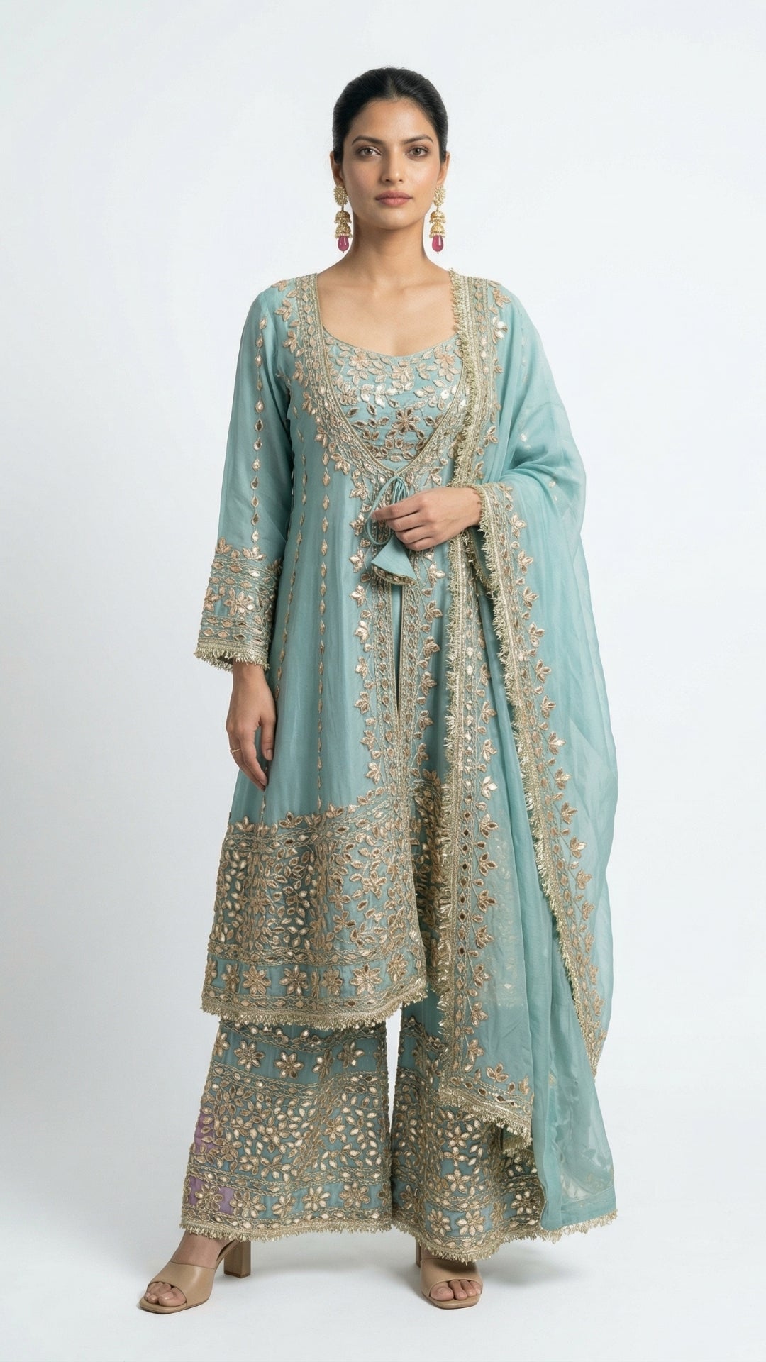 Turquoise Soft Organza Set with Gota Patti Detailing