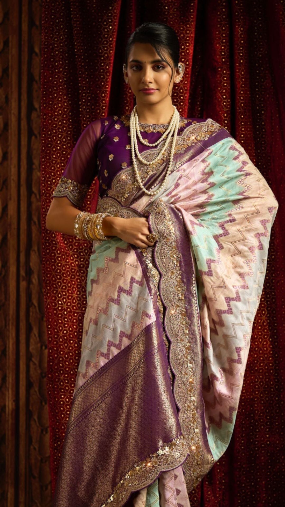 Purple Viscose Embroidered Saree