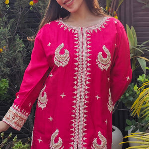 Rani Dola Silk Indo-Western with Dori, Moti & Sequin Work