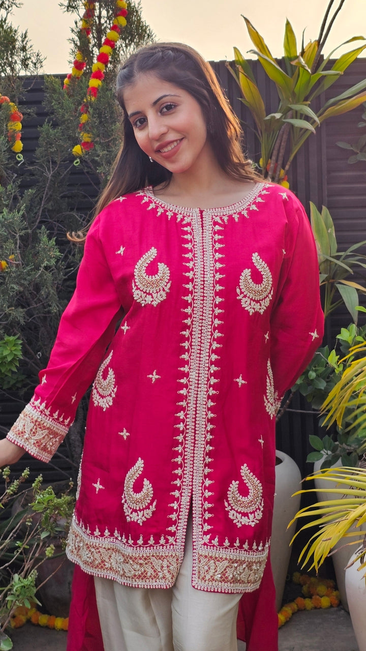 Rani Dola Silk Indo-Western with Dori, Moti & Sequin Work