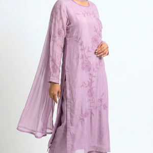 Muted Pastel Pink Organza Suit with Sequins, Cutdana & Moti Detailing