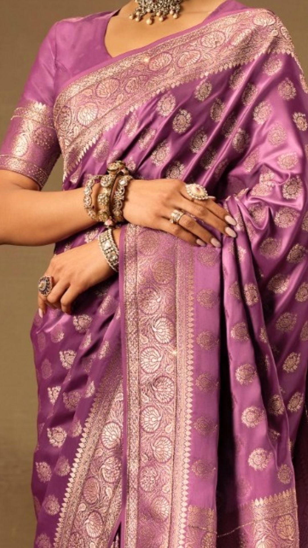 Purple Satin Saree With Swarovski Work