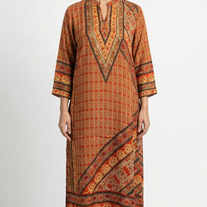 Orange Muslin Suit Set with Sequins Detailing