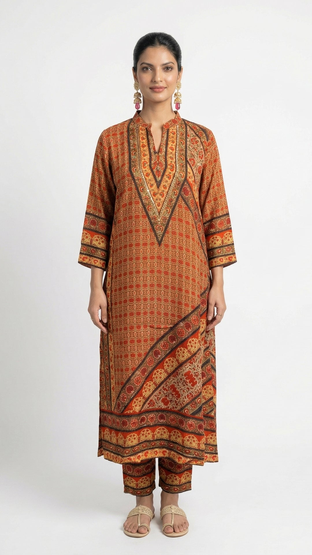 Red  Muslin Coord Set with Sequins Detailing