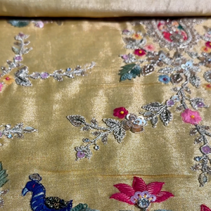 Yellow Tissue Unstitched Saree With Zari, Thread & Sequins Work