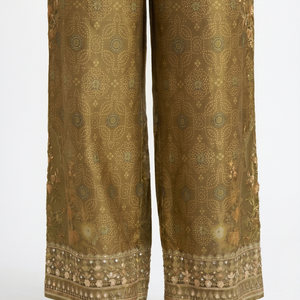 Golden Digital Printed Tissue Kaftan Style Co-ord Set with Gotta Patti & Sequins Work