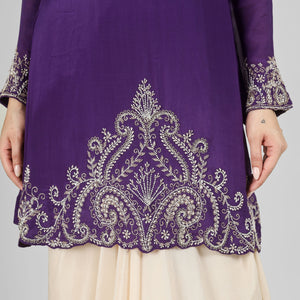 Purple Chinon Dhoti Suit Set with Cutdana, Sequins, Pearl and Dabka Embroidery