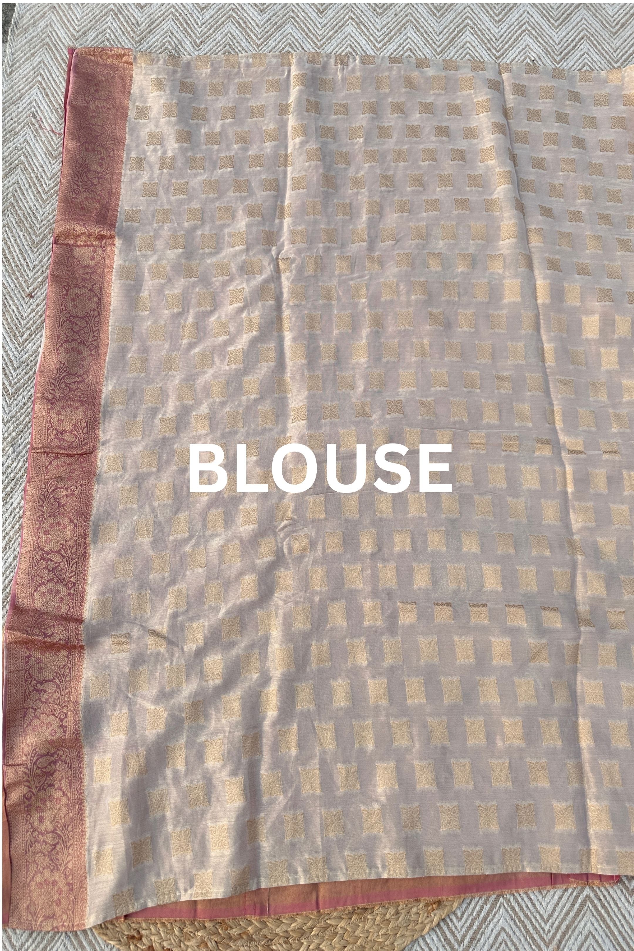 Fawn Tissue Unstitched Saree Embellished With Moti, Sequins, Zari & Cutdana Work