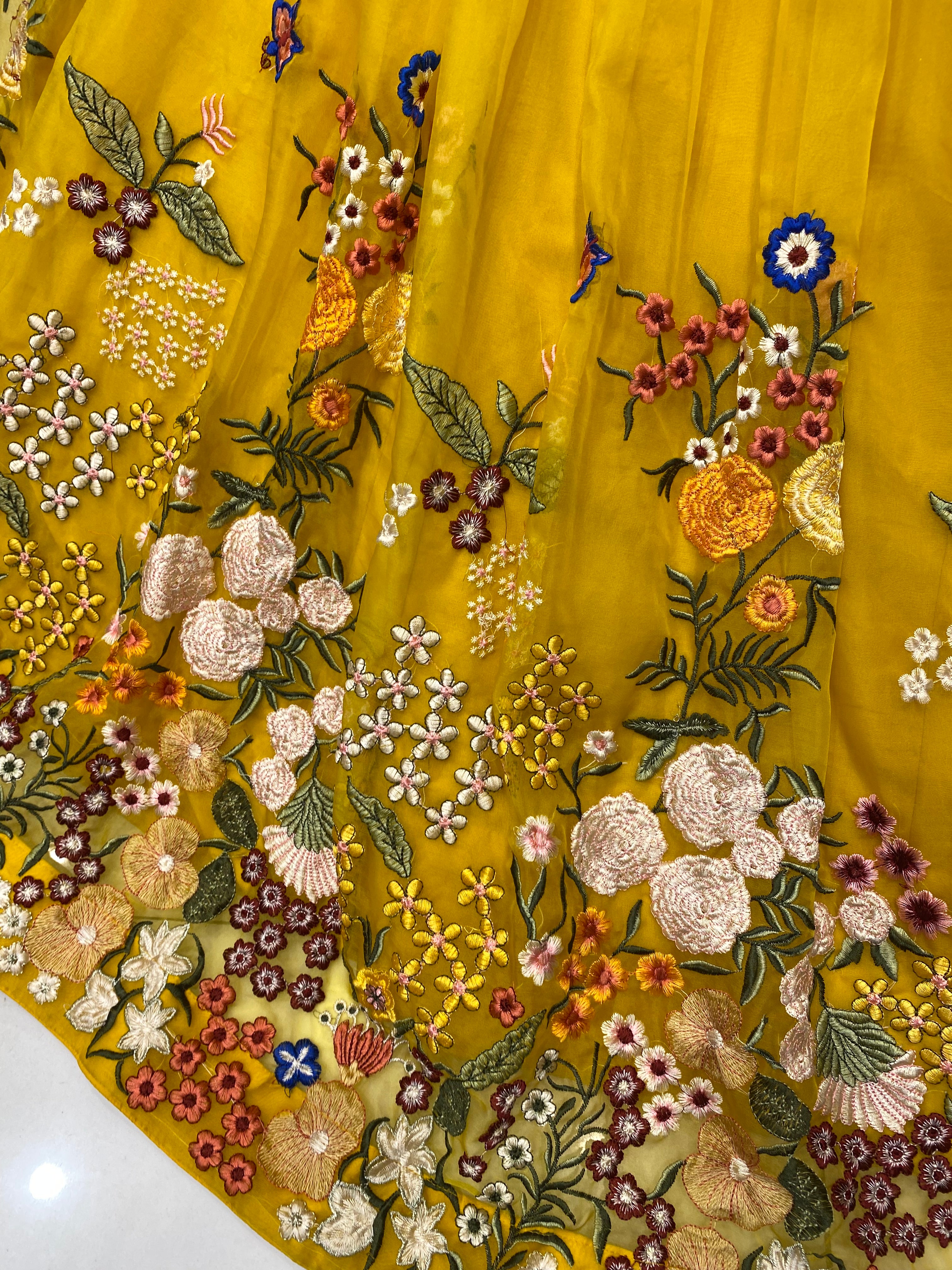 Yellow Organza Lehenga with Hand Embroidery