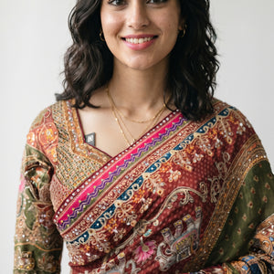 Maroon Crepe Saree Embellished with Stone, Chandala & Zari Work